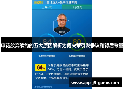 申花放弃续约的五大原因解析为何决策引发争议和背后考量 申花放弃续约的五大原因解析为何决策引发争议和背后考量