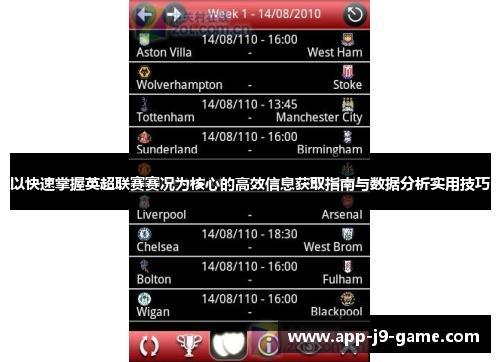 以快速掌握英超联赛赛况为核心的高效信息获取指南与数据分析实用技巧 以快速掌握英超联赛赛况为核心的高效信息获取指南与数据分析实用技巧